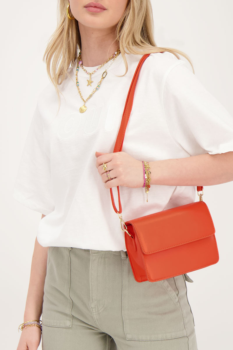 Orange leather-look crossbody bag