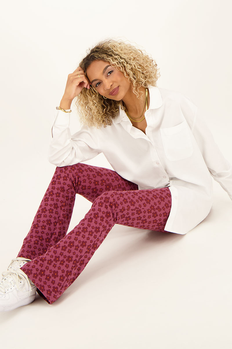 Pantalon flared mauveà fleurs | - My jewellery - Modalova