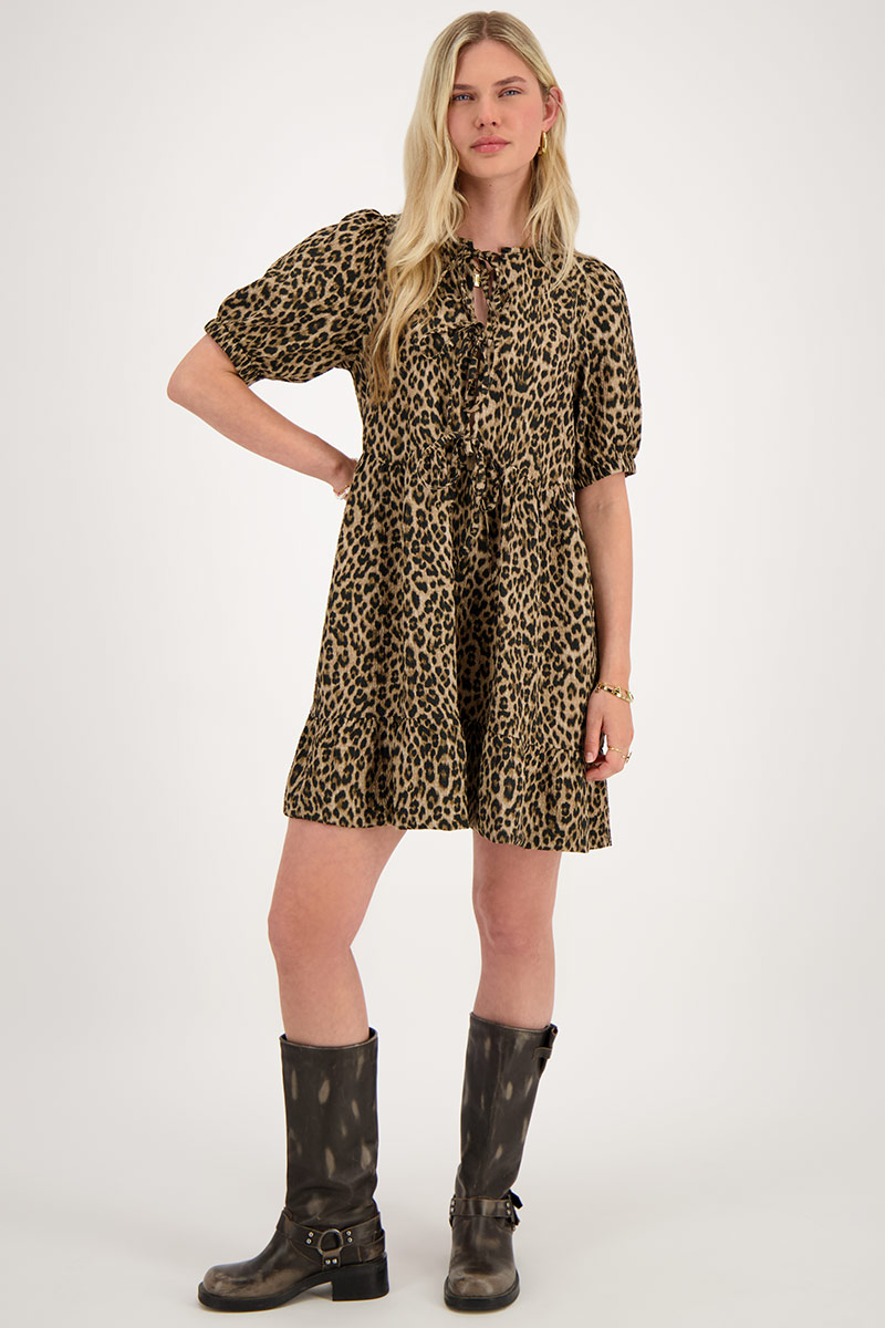 Panther print wide dress with bows
