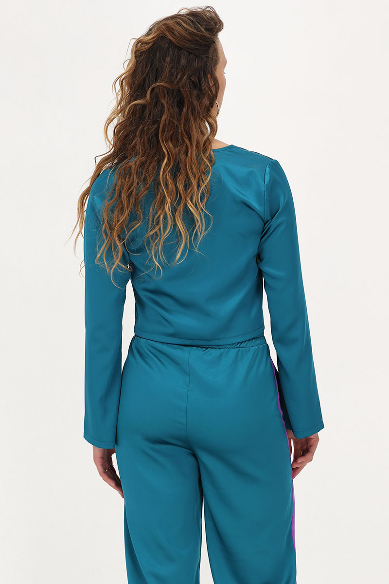 Petrol satin top with bows | My Jewellery