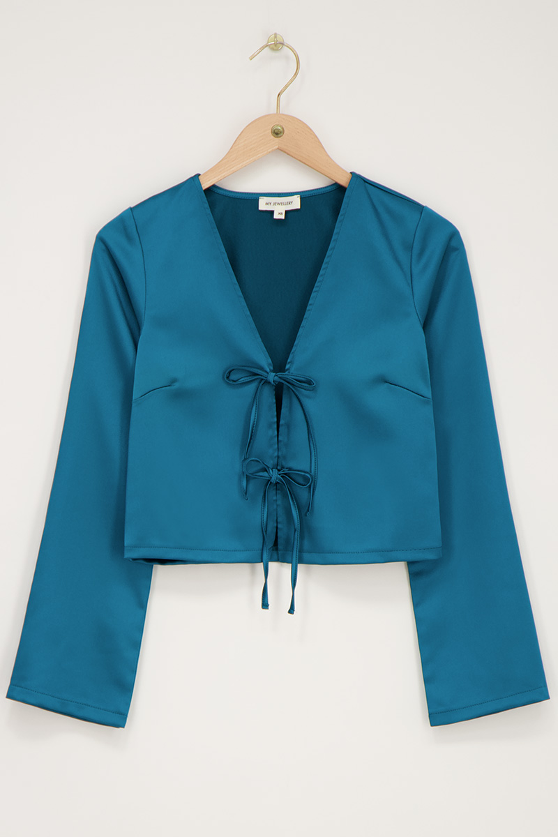 Petrol satin top with bows | My Jewellery