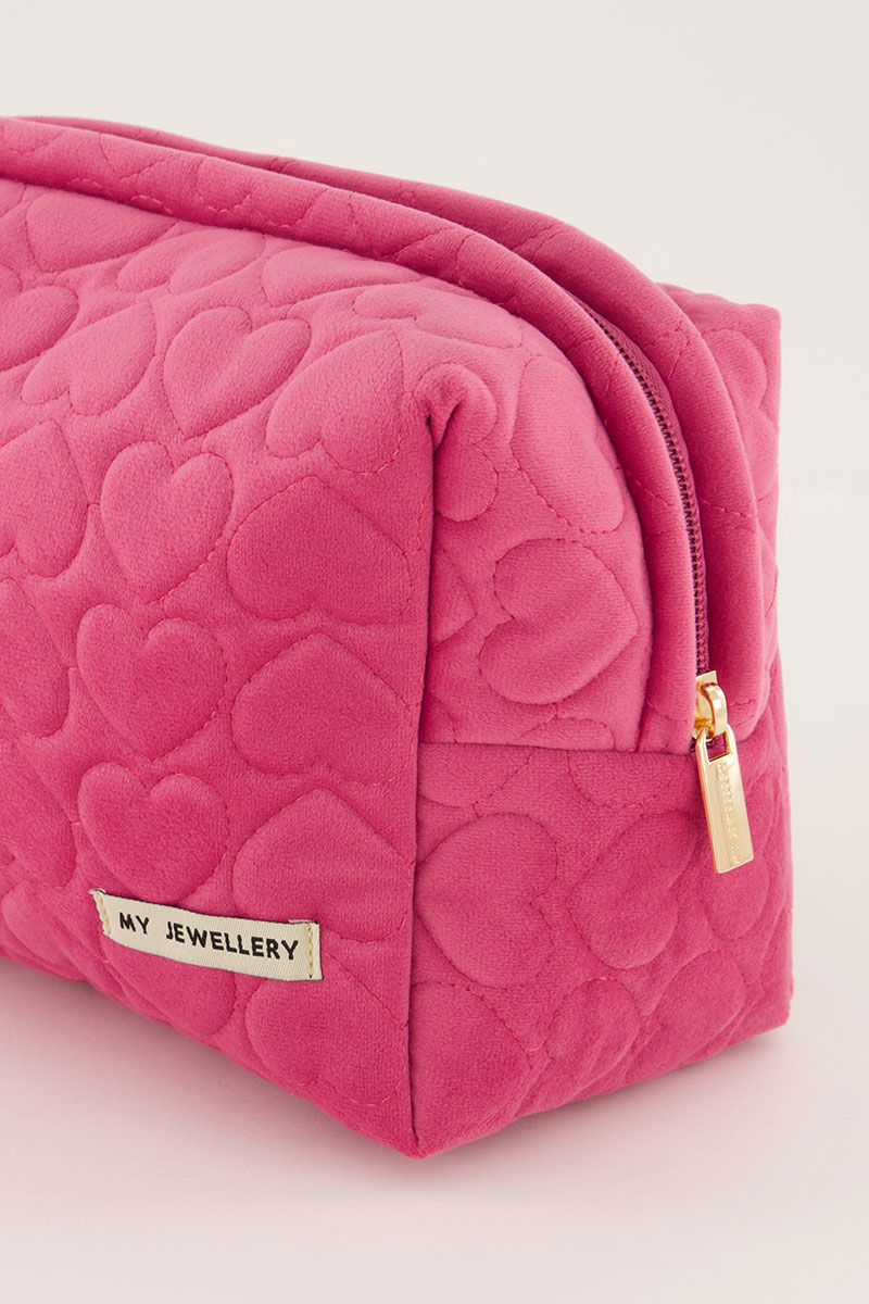 Pink and red toiletry bag set with hearts | My Jewellery