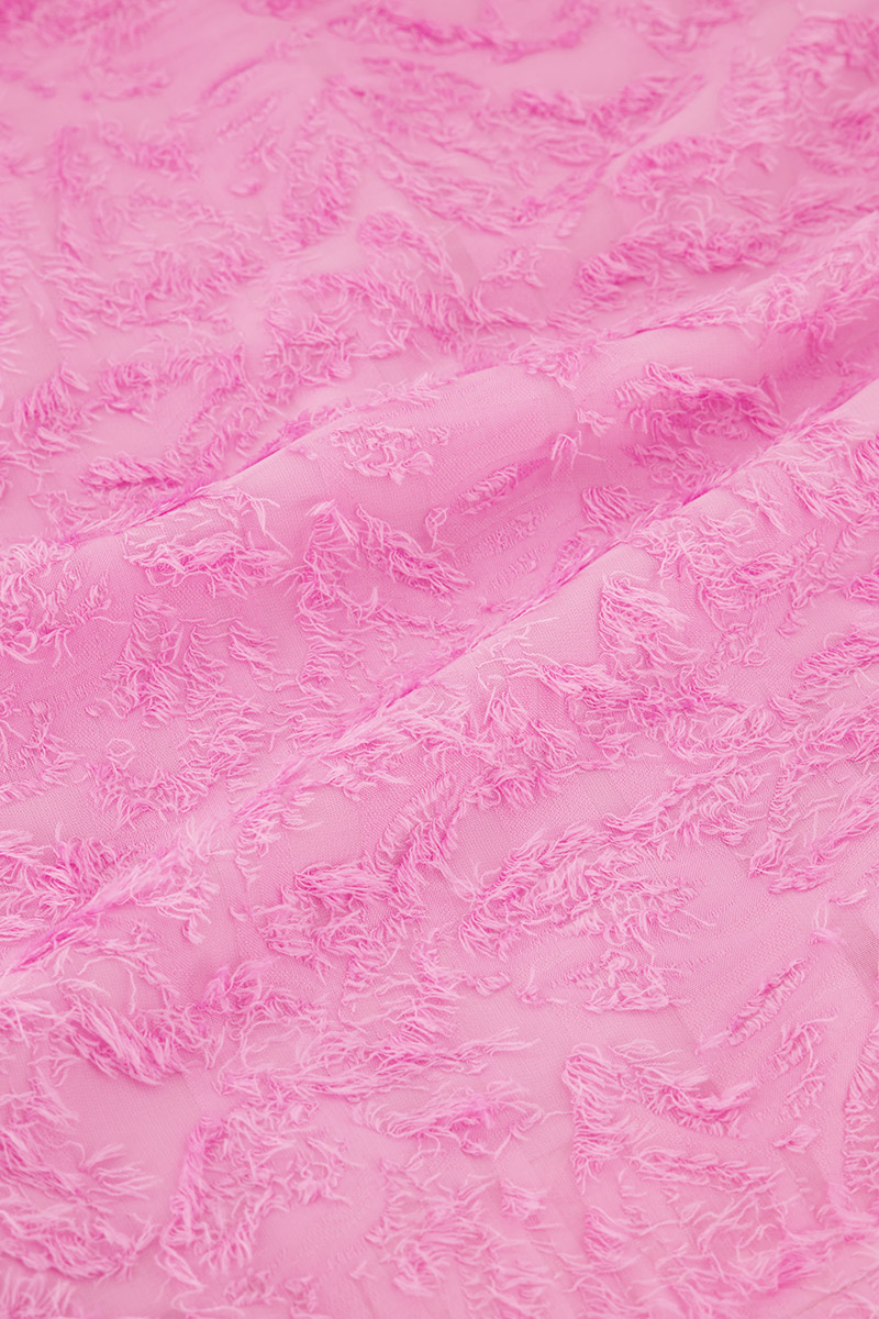 Pink jacquard dress with feathers | My Jewellery