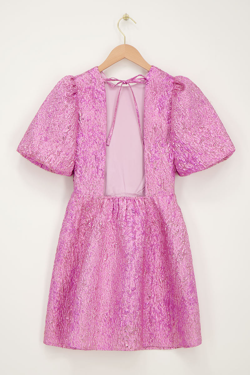 Pink jacquard dress with puff sleeves | My Jewellery