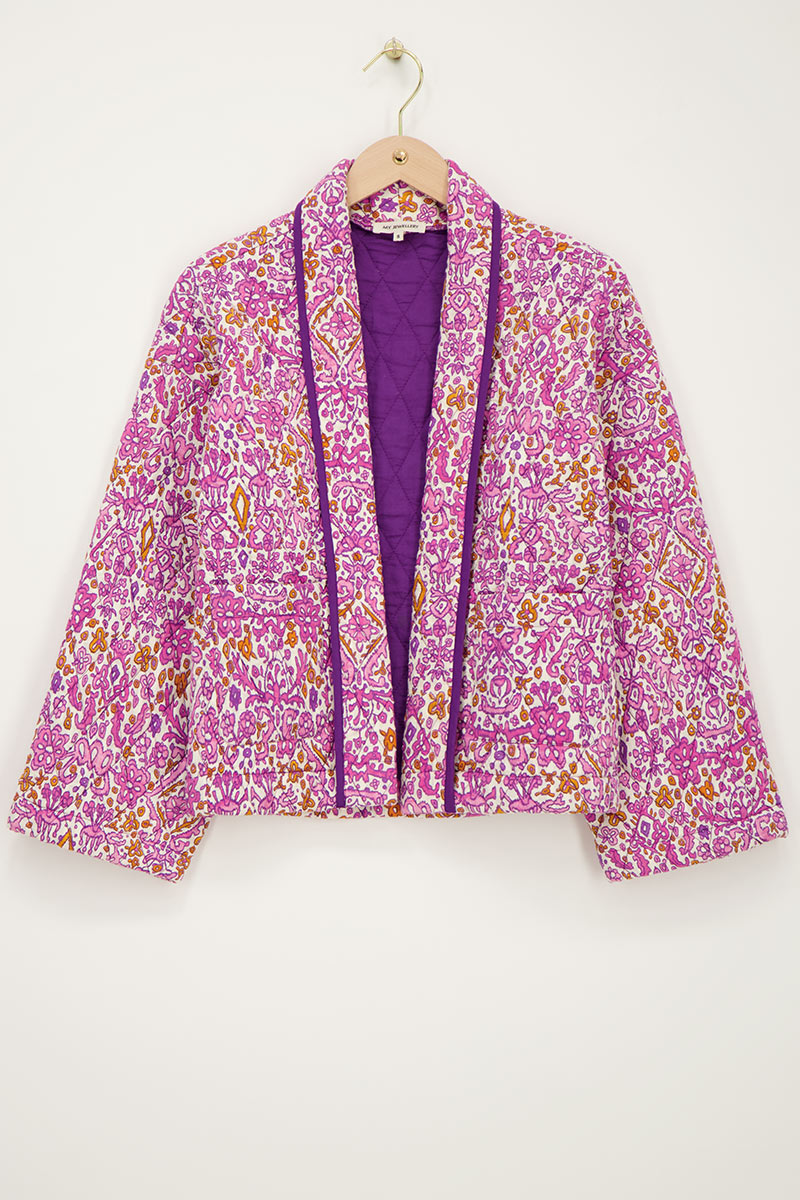 Pink kimono jacket with ikat floral print | My Jewellery
