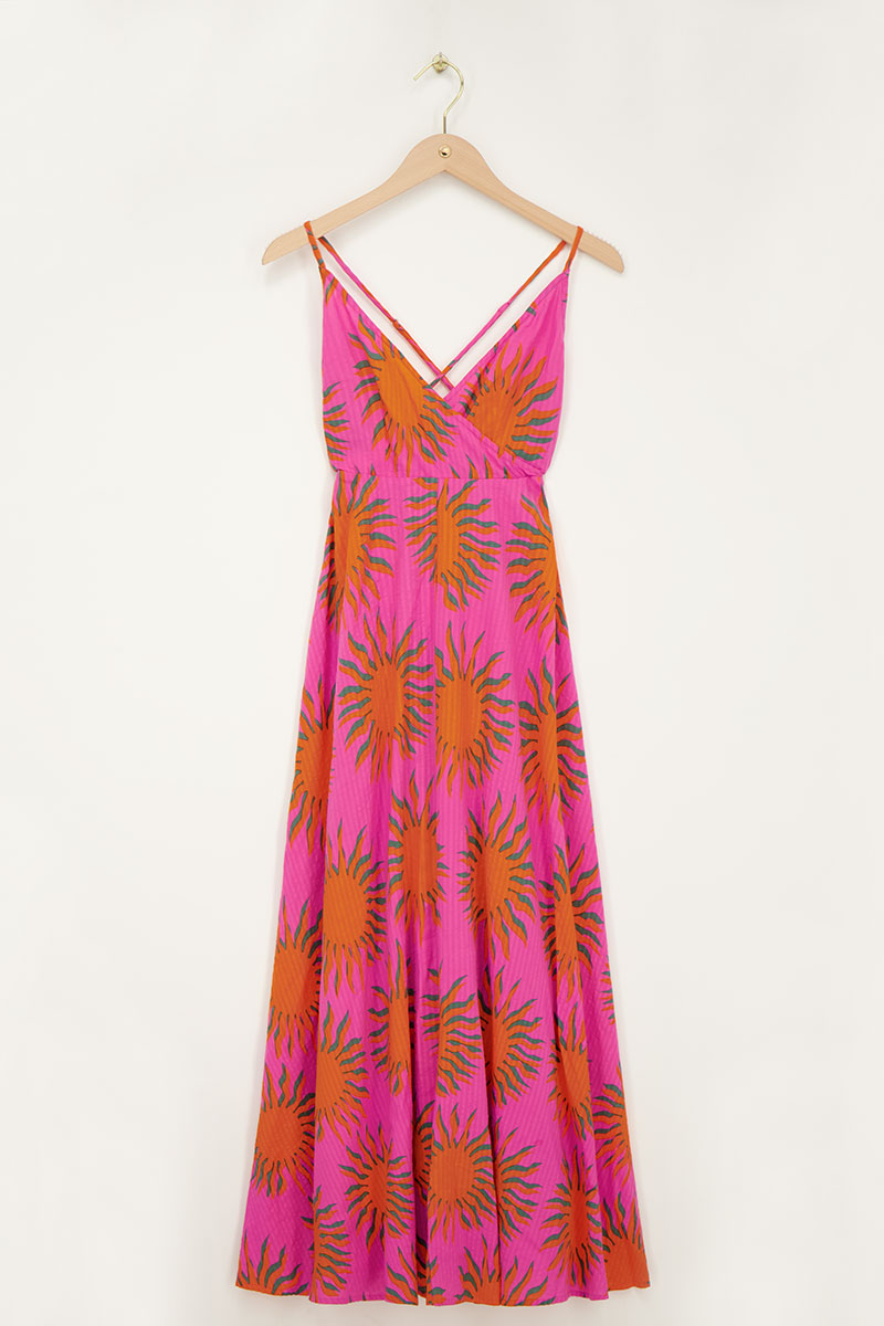 Pink maxi dress with solar print | My Jewellery