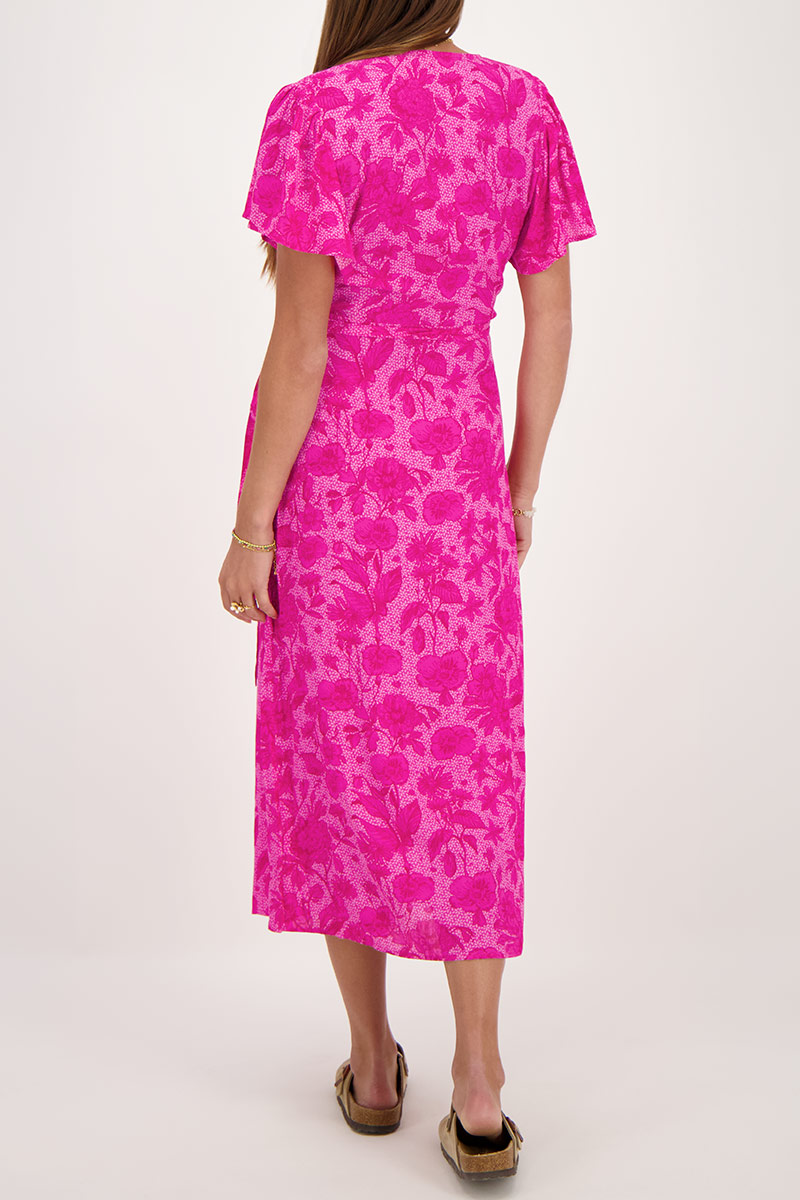 Pink midi wrap dress with flower print | My Jewellery