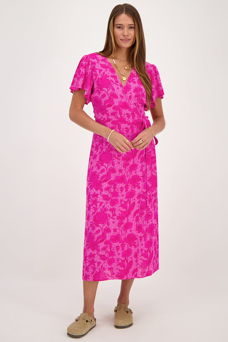 Pink midi wrap dress with flower print | My Jewellery