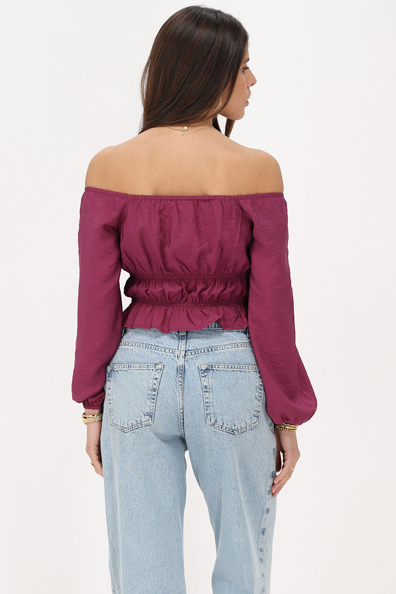 Pink off shoulder top with ruffles | My Jewellery