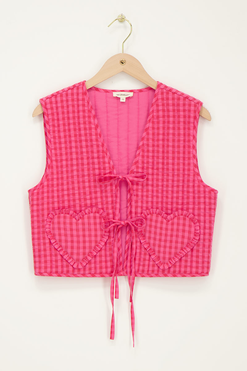 Pink striped gilet with bows & heart shaped pockets | My Jewellery