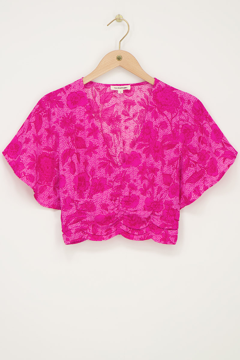 Roze top met bloemenprint en smock