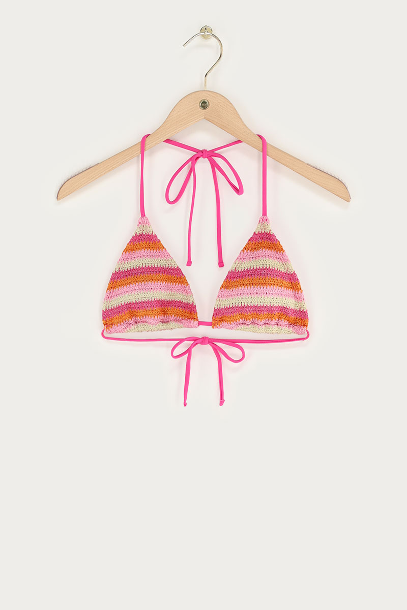 Pinker Crochet Triangel-Bikini Oberteil Mit Streifen | My Jewellery