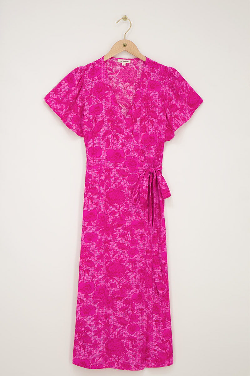 pink midi wrap dress with flower print | My Jewellery