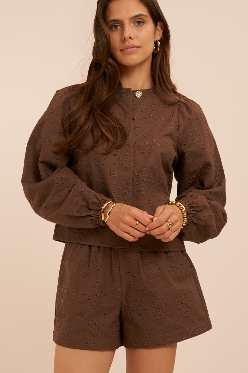 Brown shorts with embroidery anglaise | My Jewellery