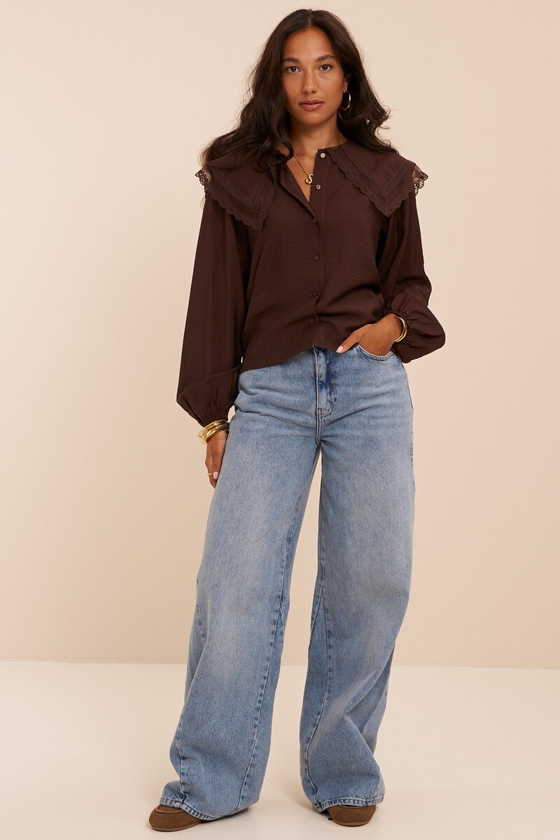 Brown top with embroidery collar | My Jewellery