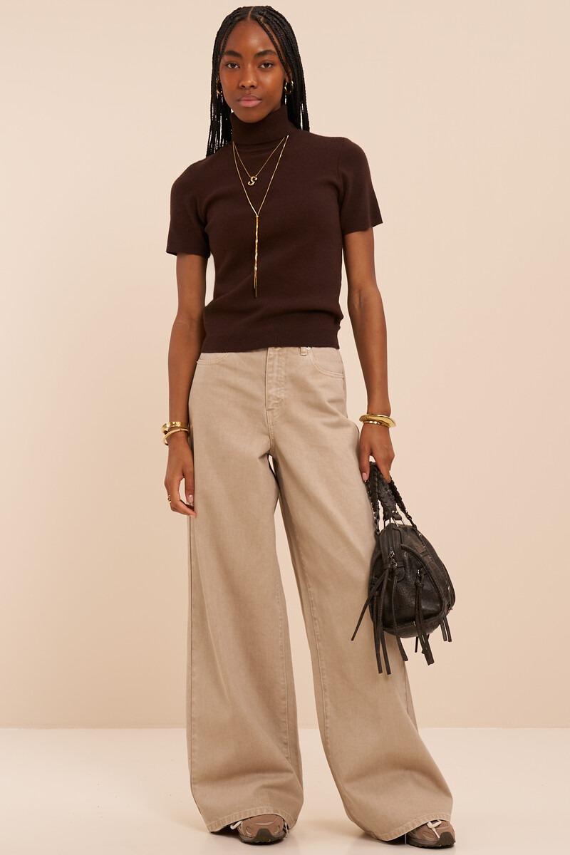 Brown turtleneck sweater with short sleeves | My Jewellery