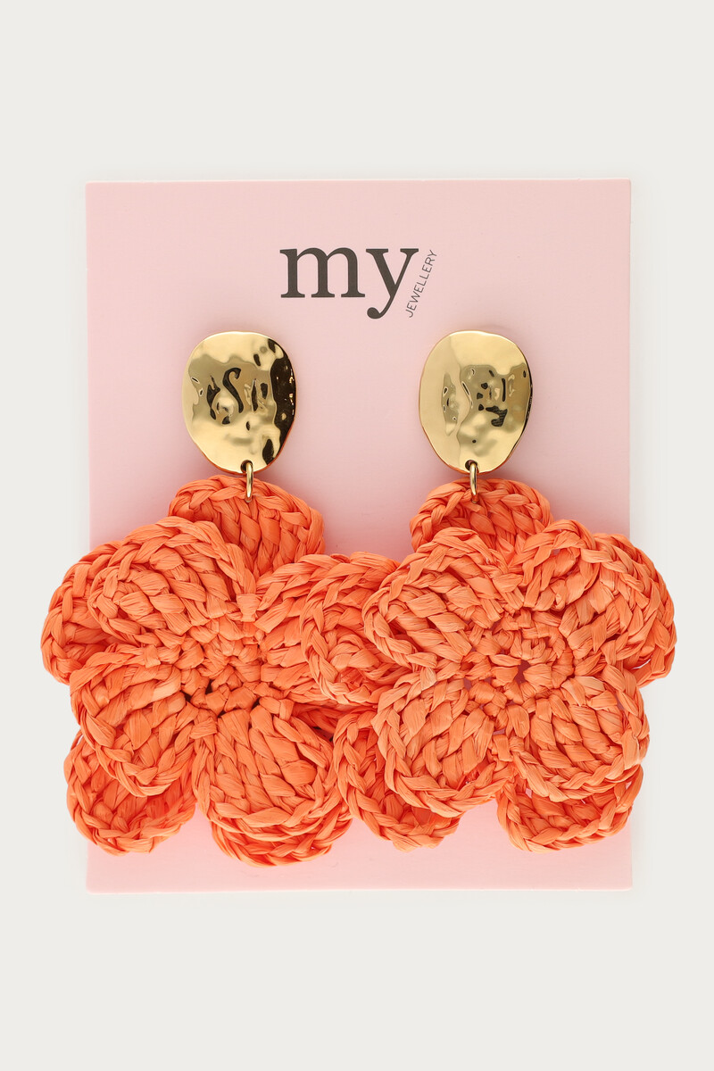 Earrings with orange raffia flower | My Jewellery