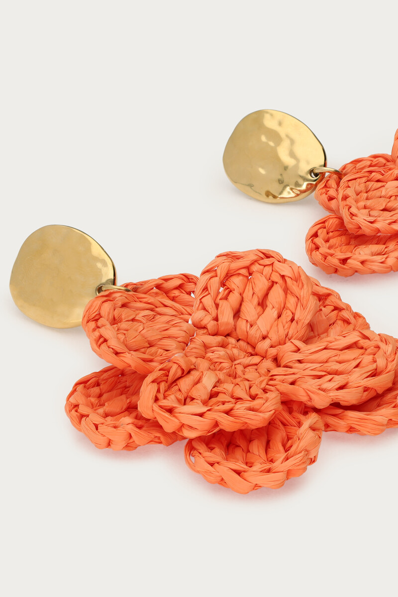 Earrings with orange raffia flower | My Jewellery