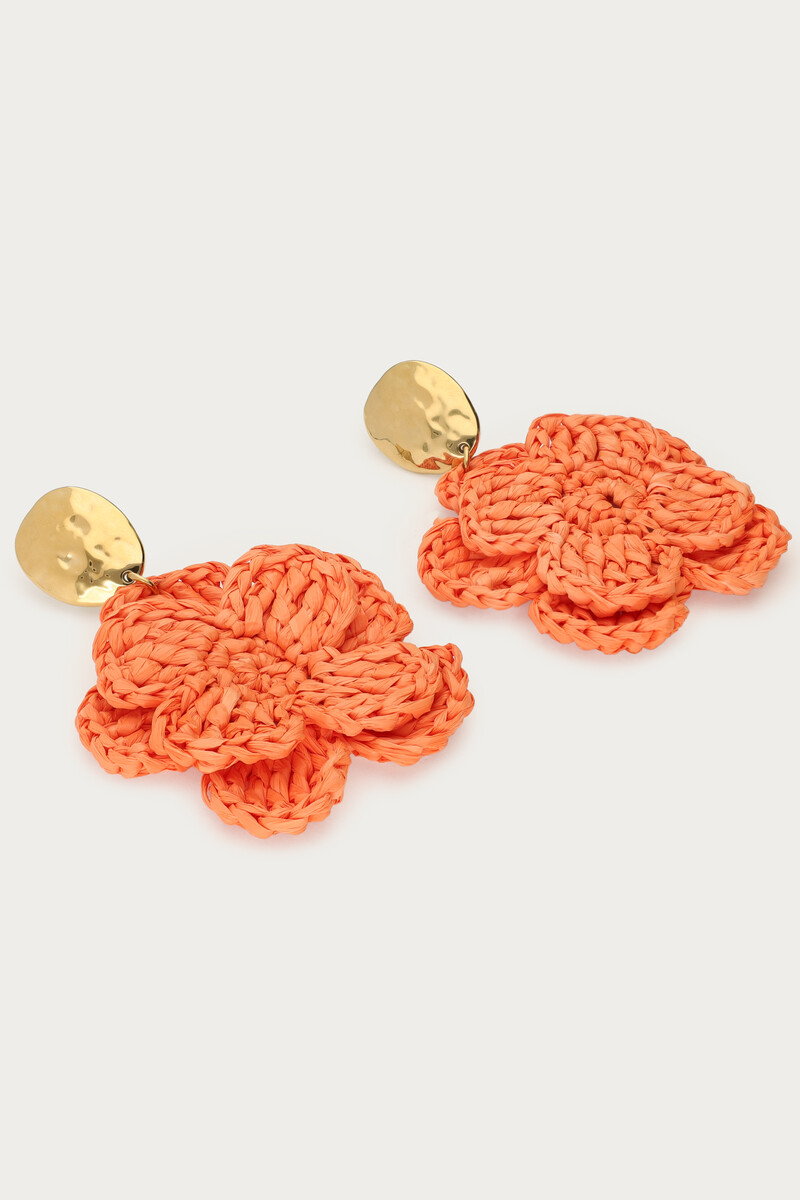Earrings with orange raffia flower | My Jewellery