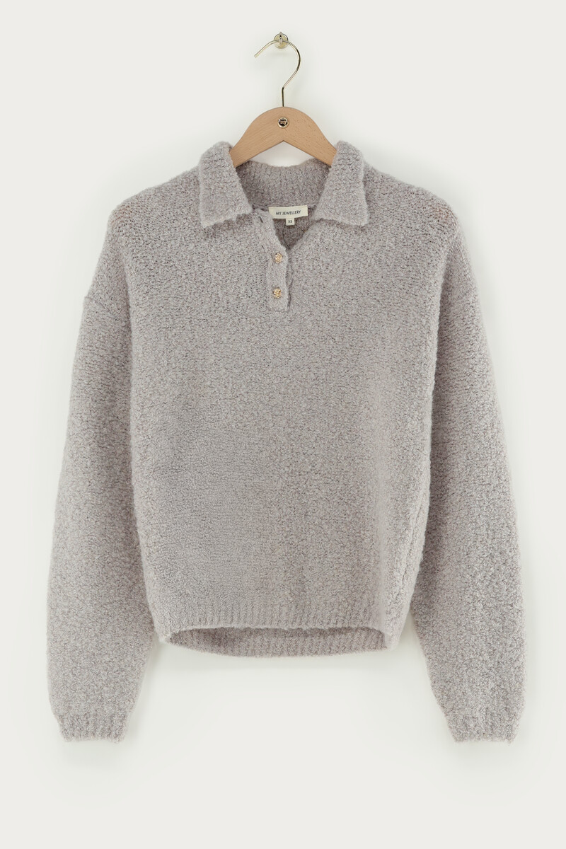 Gray bouclé polo shirt with long sleeves | My Jewellery