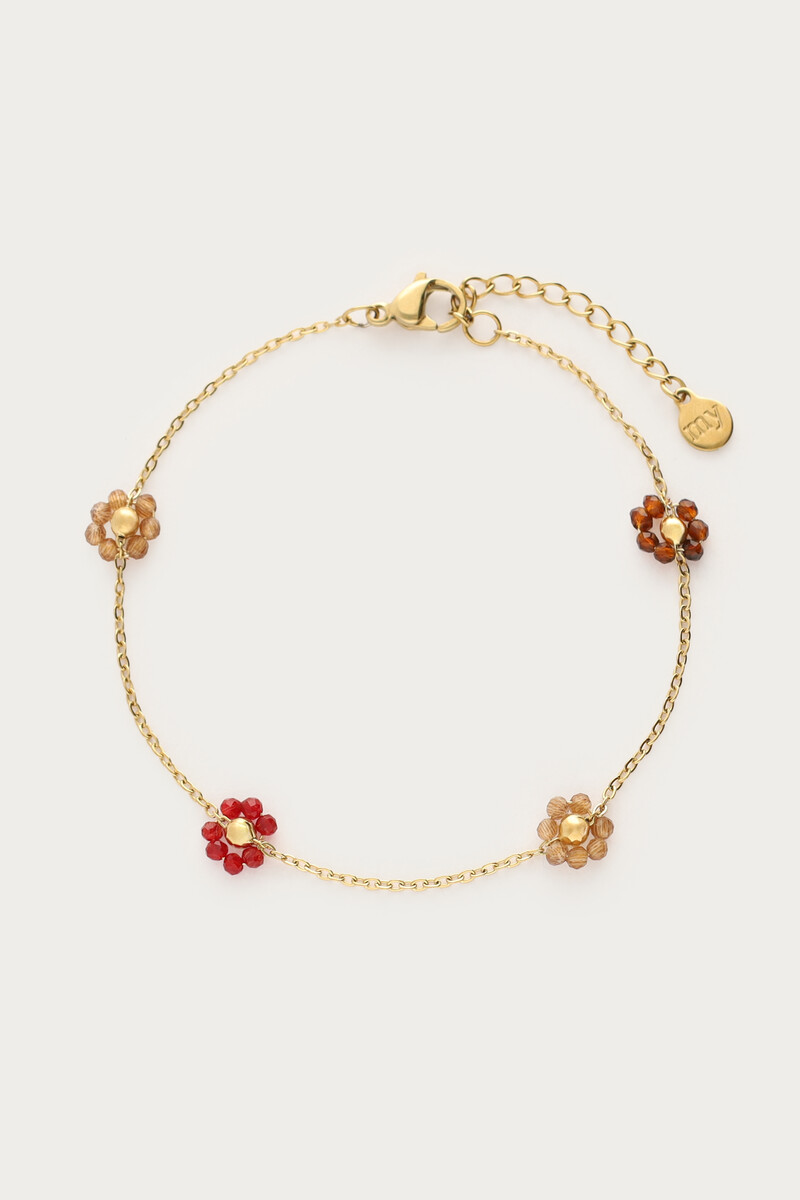 Minimalistische armband met burgundy bloemen kralen