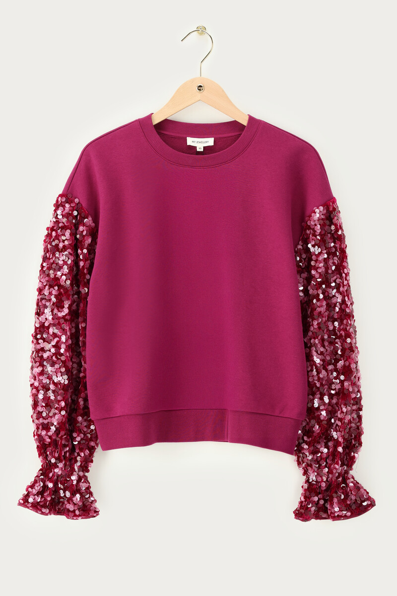 Purple sweater with sequin sleeves | My Jewellery