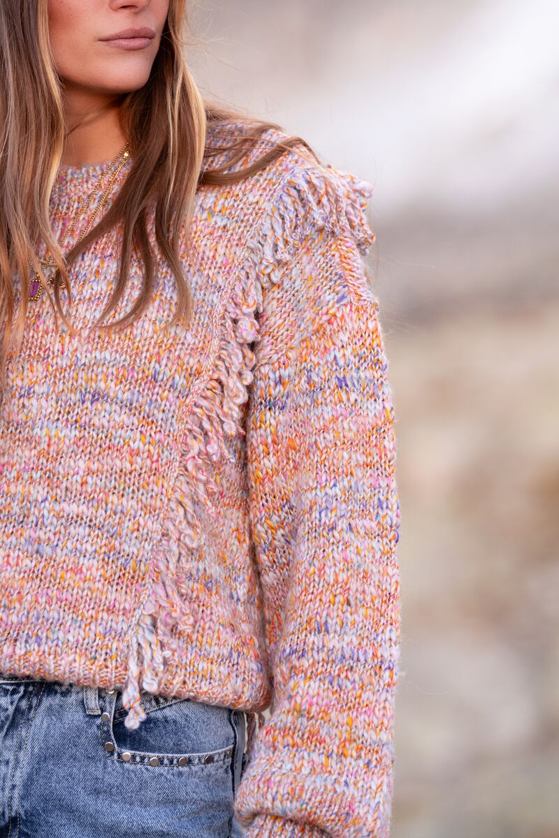 Orange spacedye oversized jumper with fringing | My Jewellery