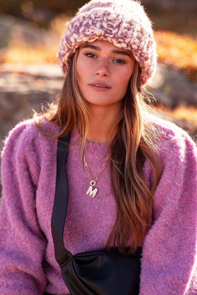 Multicoloured beanie with purple and pink | My Jewellery