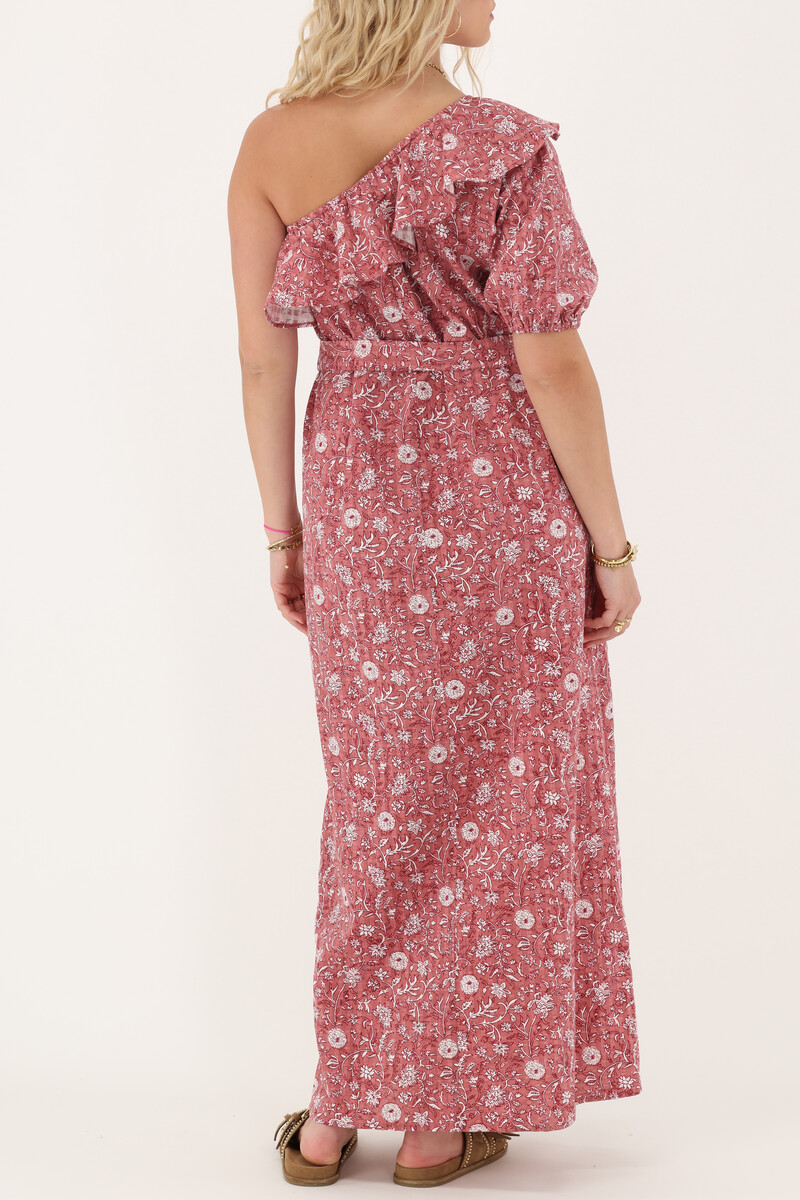 Pink one-shoulder maxi dress with floral print | My Jewellery