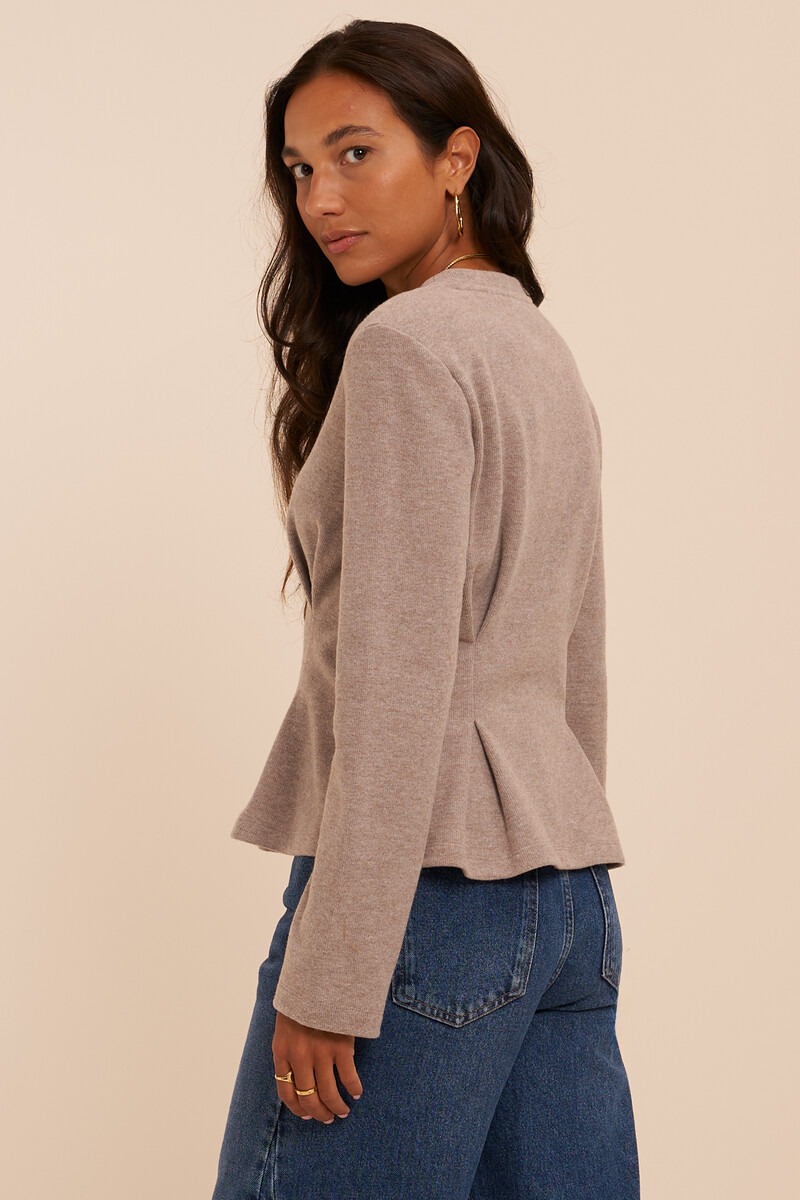 Taupe peplum top with long sleeves | My Jewellery