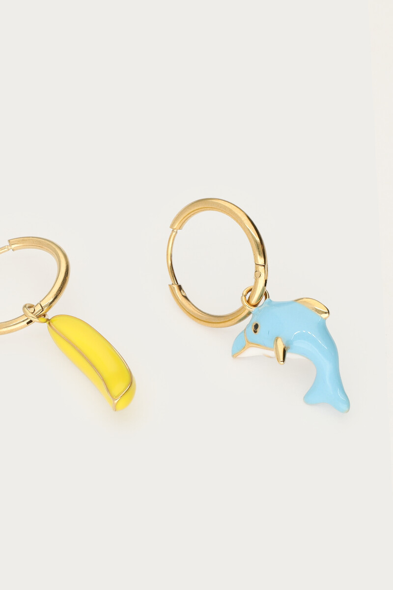 Tropical hoop earrings with banana and dolphin | My Jewellery