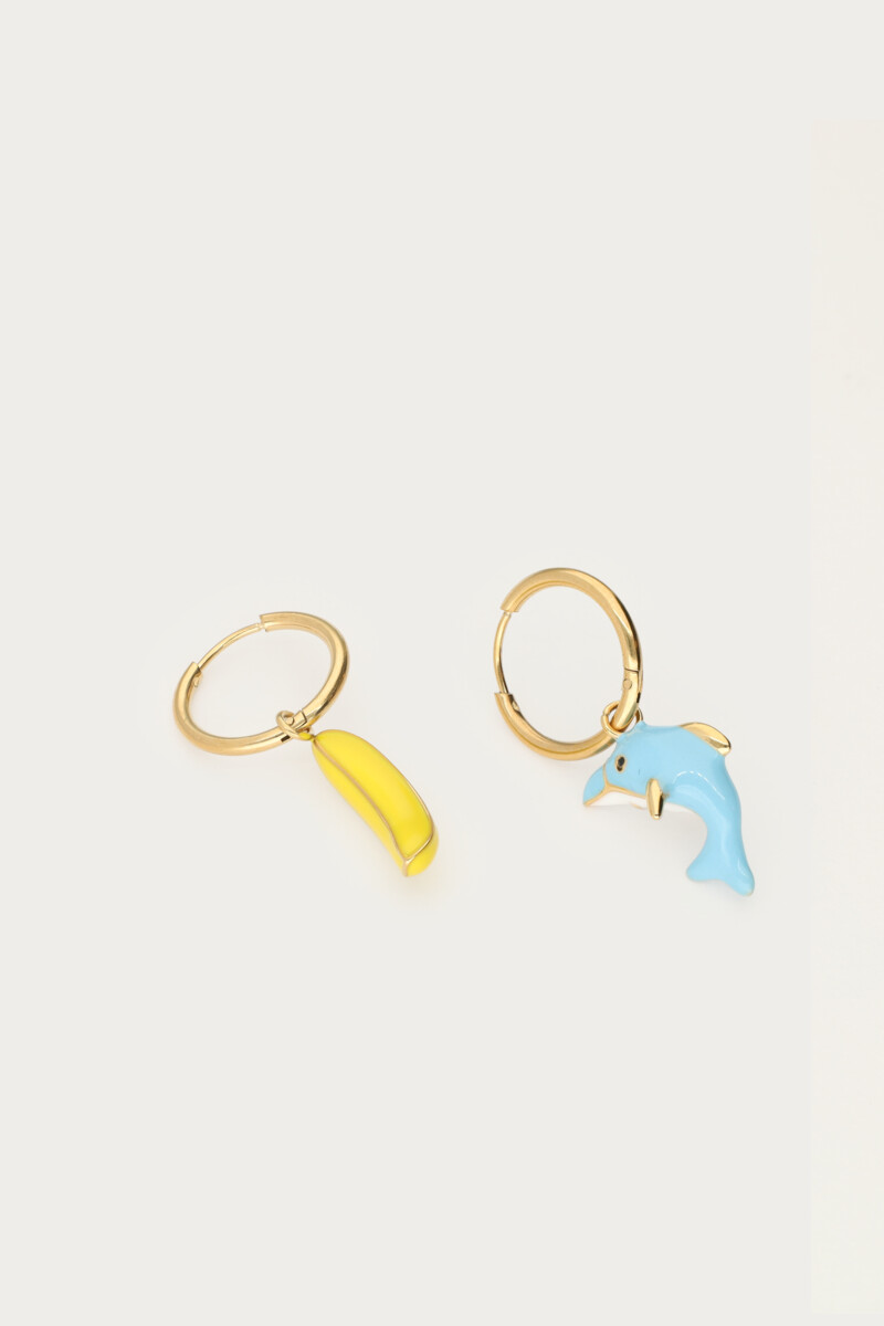 Tropical hoop earrings with banana and dolphin | My Jewellery
