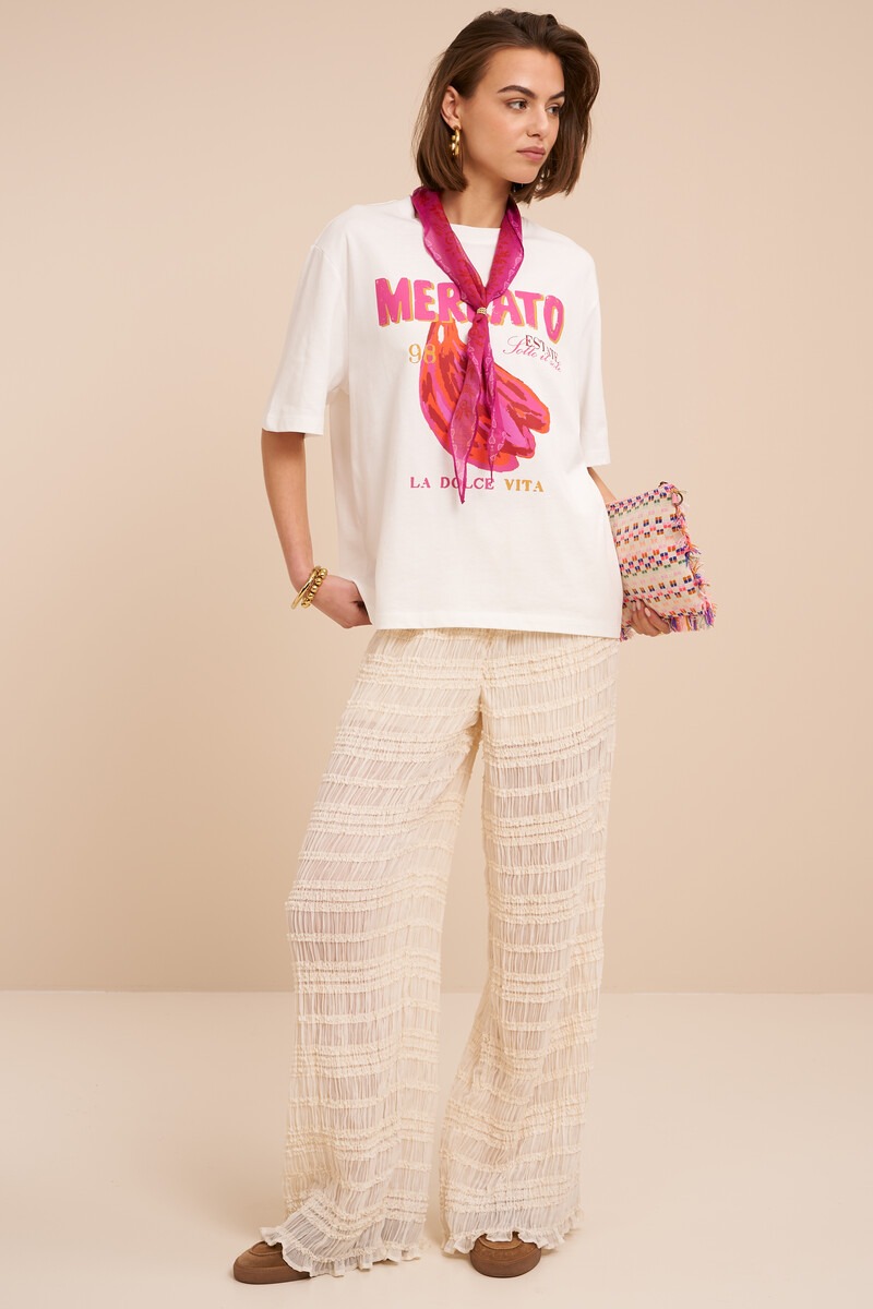 White wide leg trousers with ruflles | My Jewellery