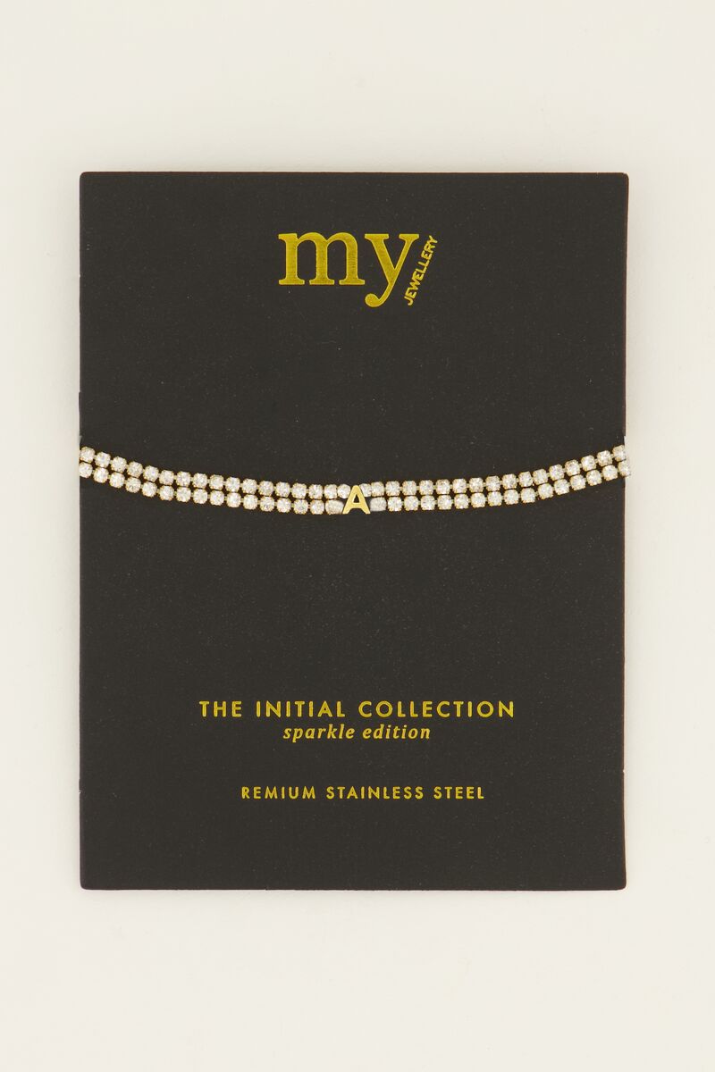 Dubbele strass armband met initial