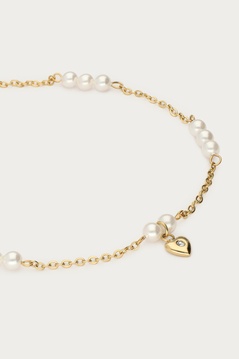 Anklet freshwater pearls with small heart | My Jewellery