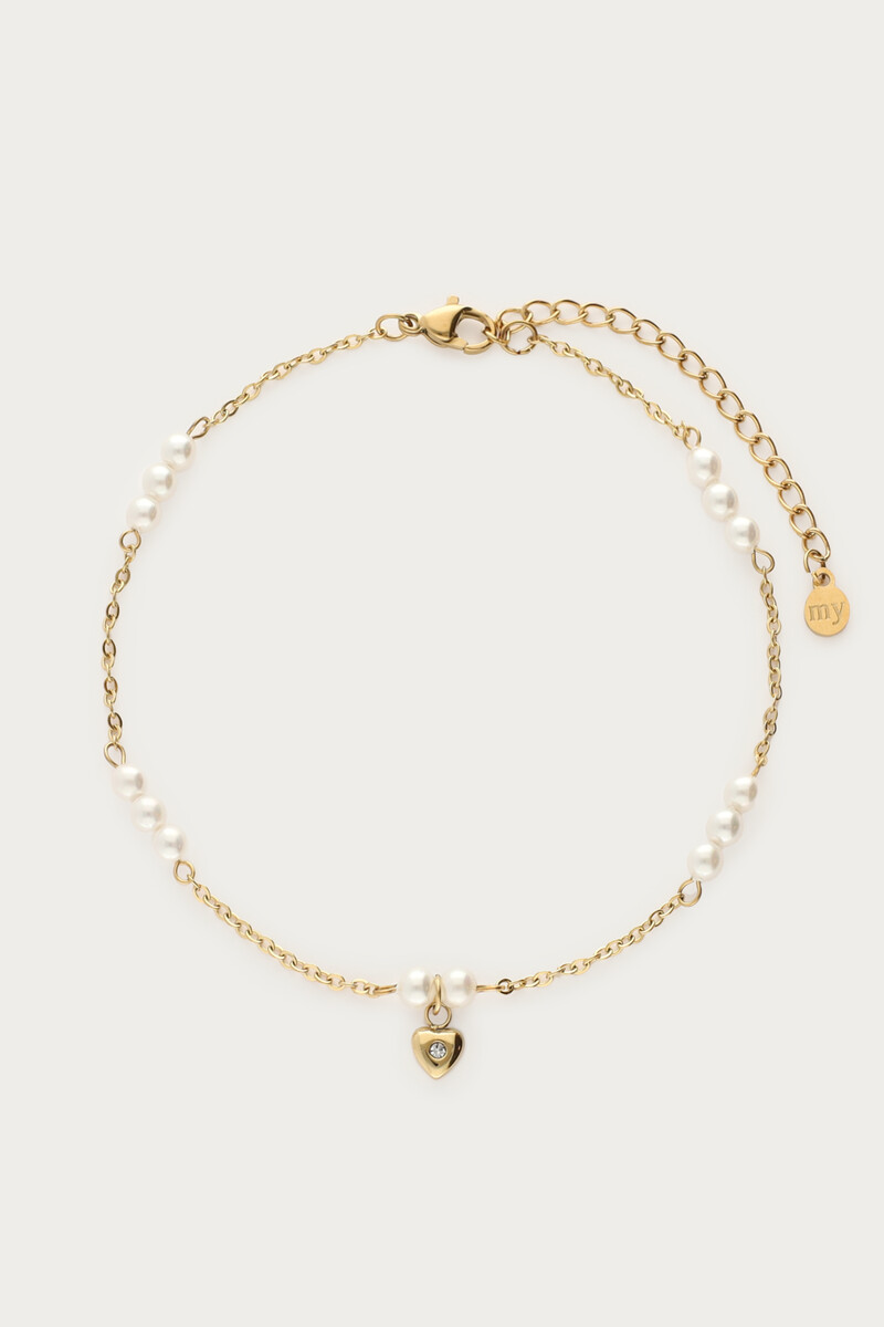Anklet freshwater pearls with small heart | My Jewellery