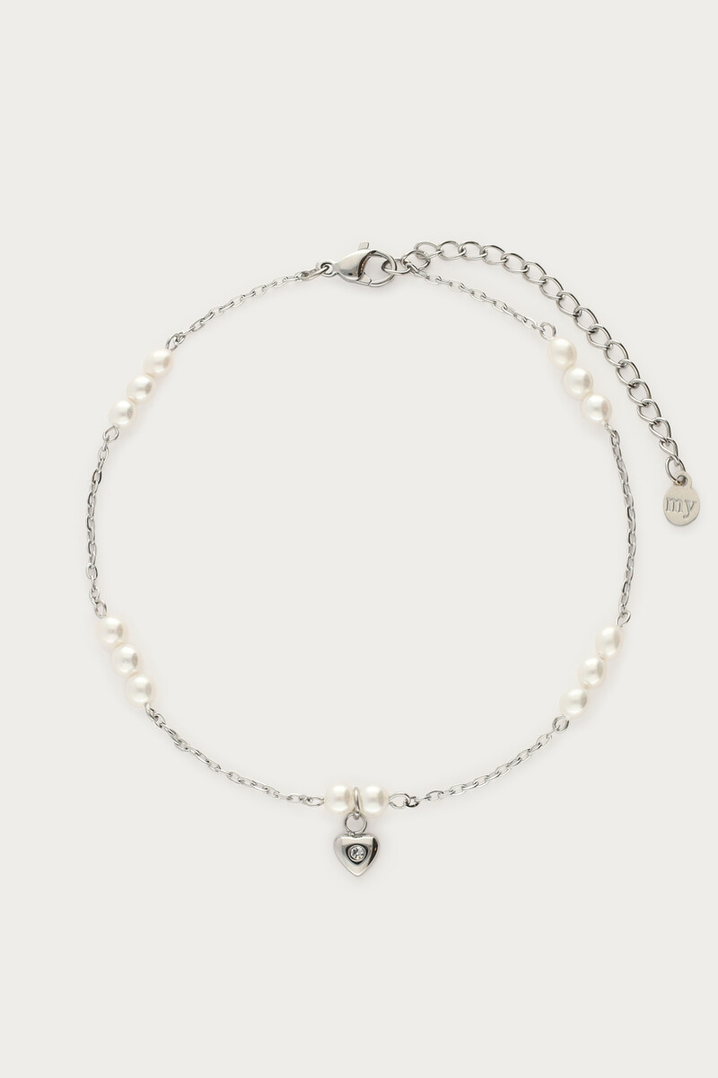 Anklet freshwater pearls with small heart | My Jewellery