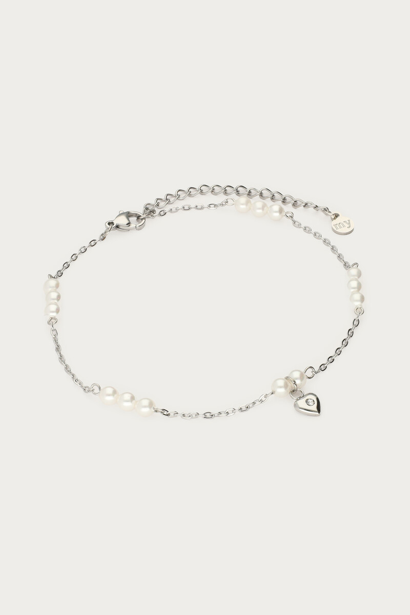 Anklet freshwater pearls with small heart | My Jewellery