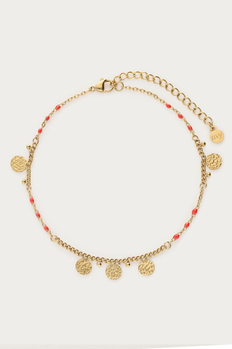 Anklet red beads with small coins | My Jewellery