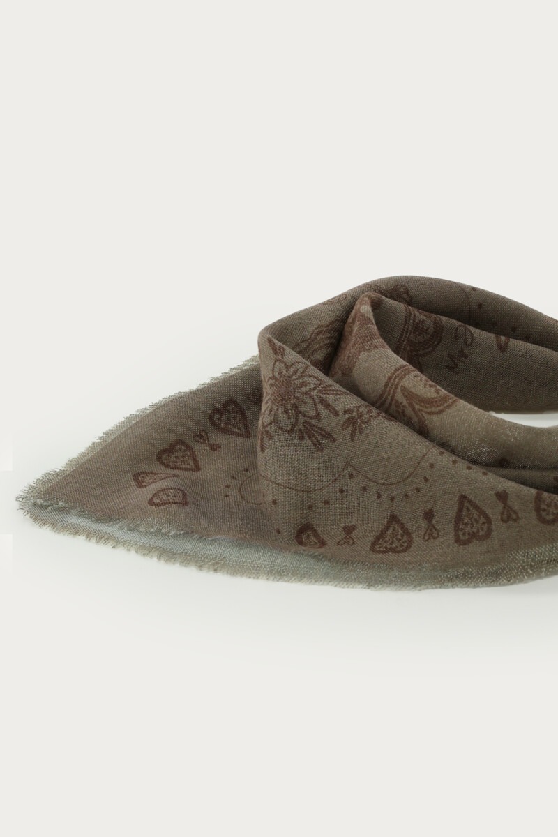 Army green scarf with brown paisley print | My Jewellery