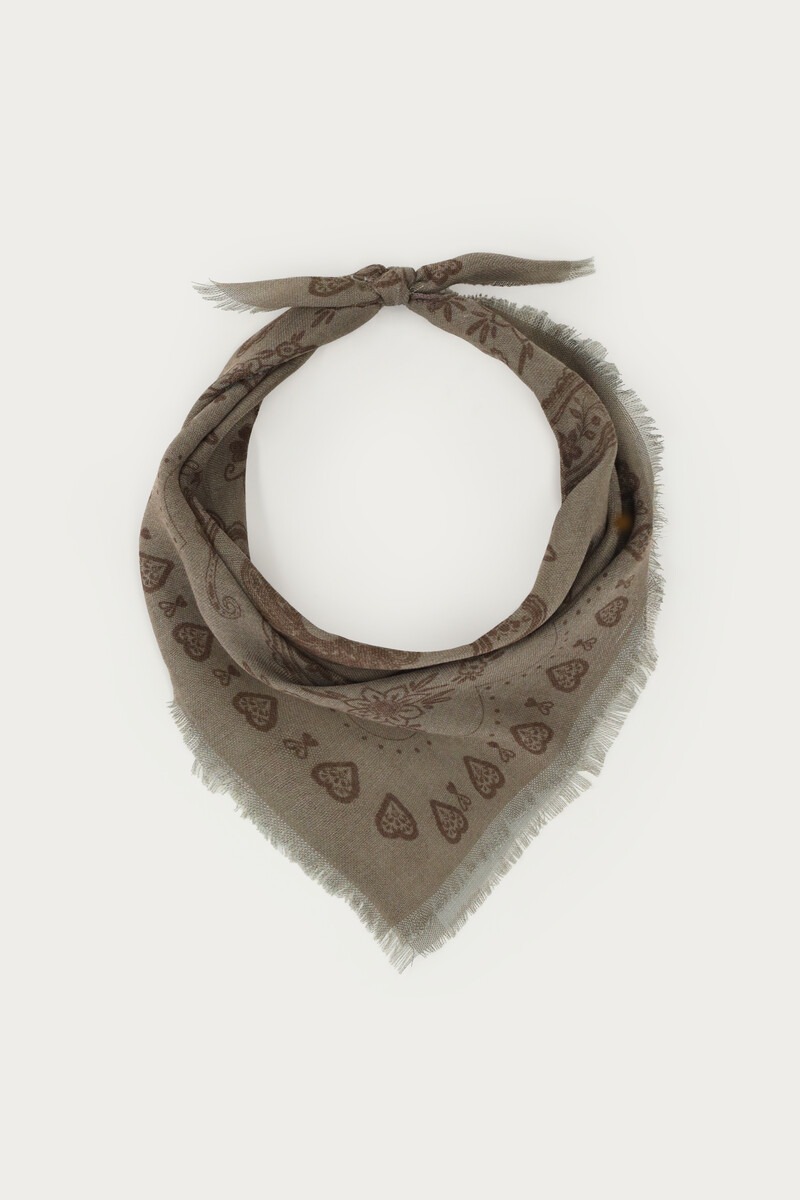 Legergroene sjaal met bruine paisley print