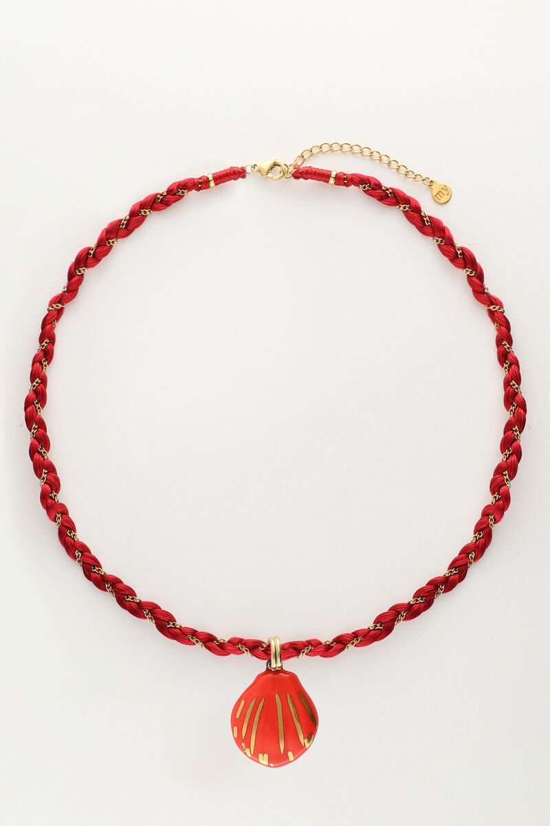 Art burgundy braided cord necklace with shell