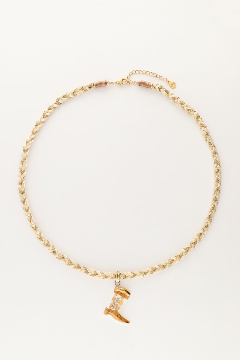 Art white cord necklace with western boot