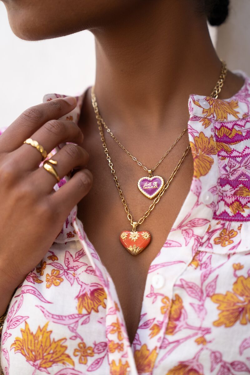 Art chain necklace with orange vintage heart | My Jewellery