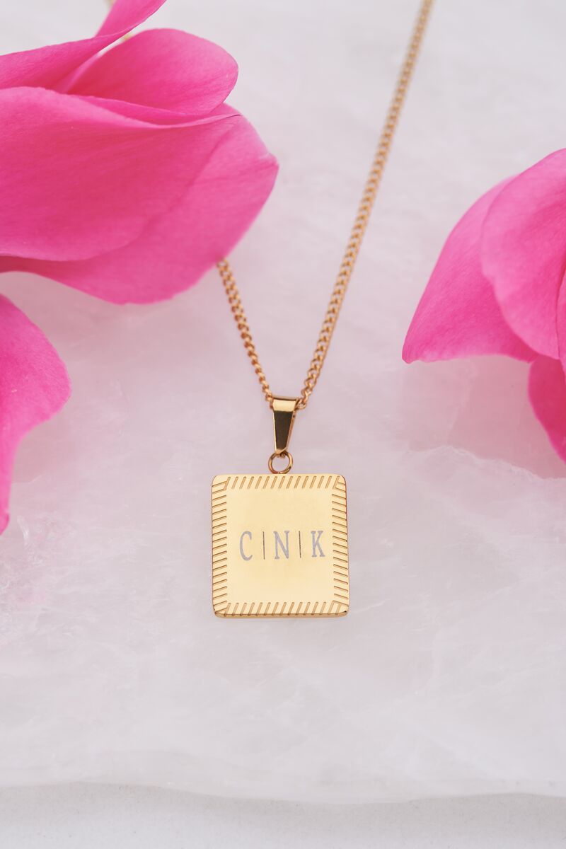 Engraved long necklace with square charm