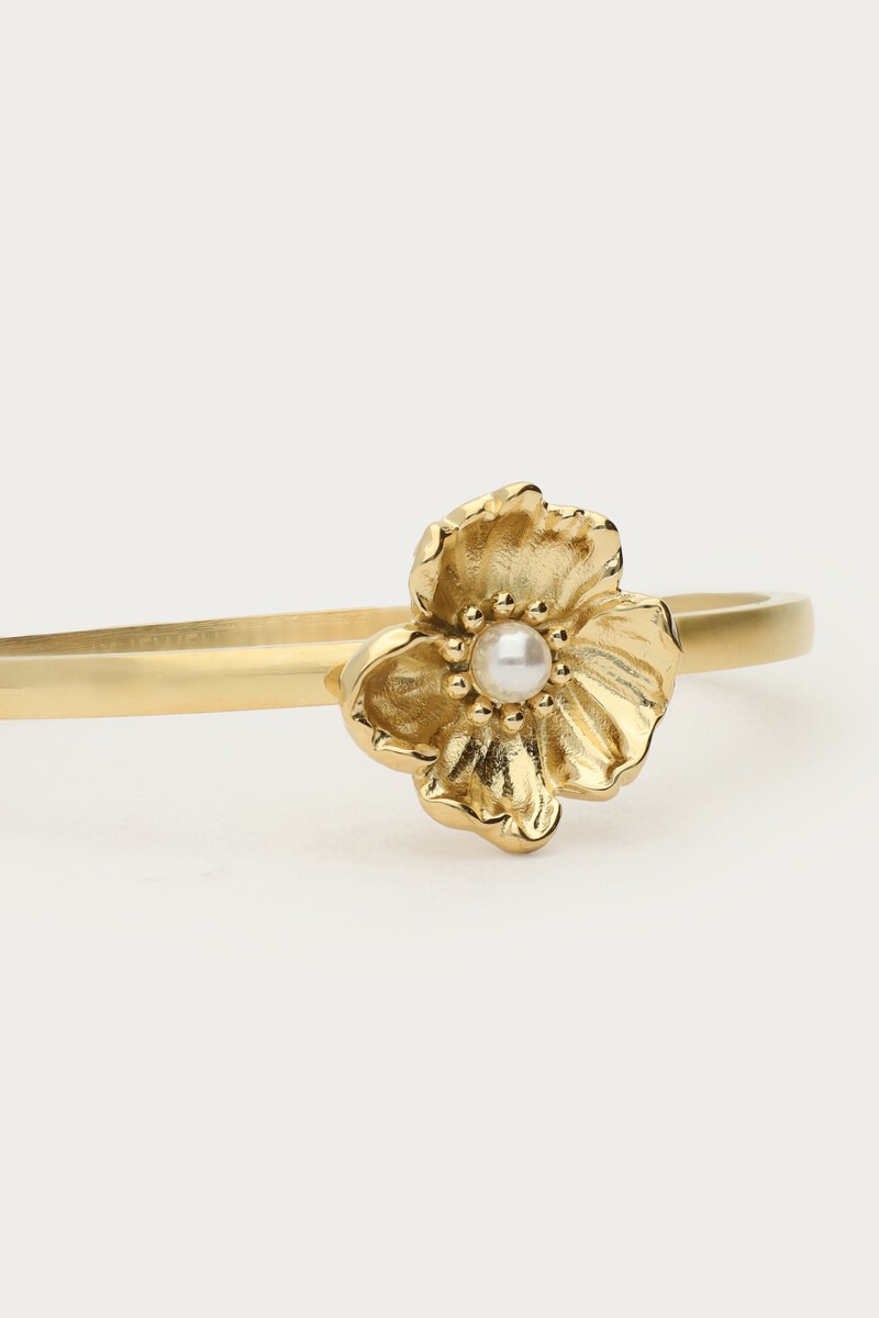 Bangle with ranunculus flower and faux pearl | My Jewellery
