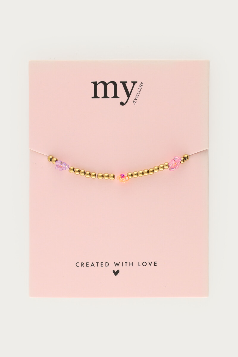 Beaded bracelet with pink & orange flowers | My Jewellery