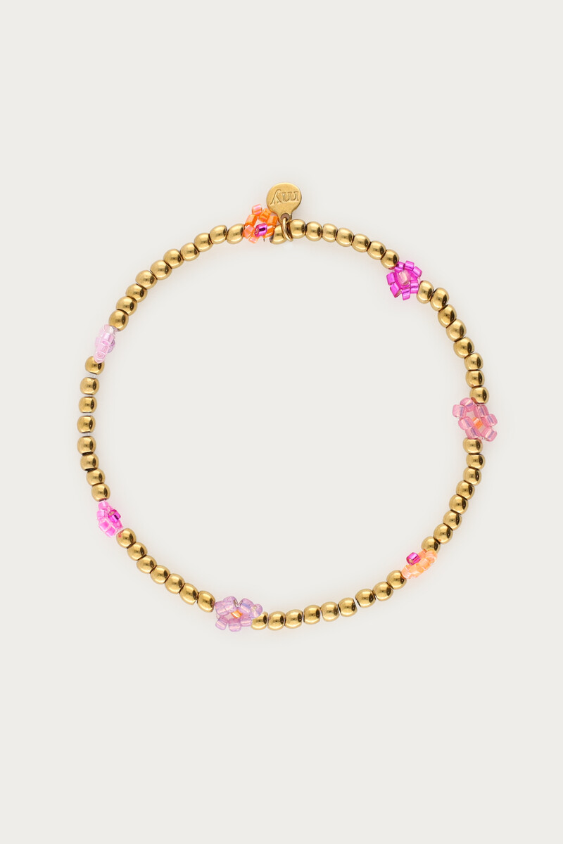 Beaded bracelet with pink & orange flowers | My Jewellery