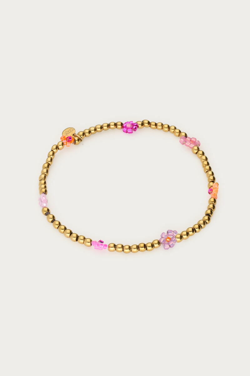 Beaded bracelet with pink & orange flowers | My Jewellery