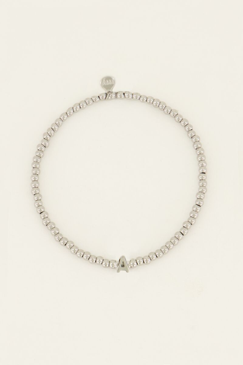 Beaded stretch bracelet with initial
